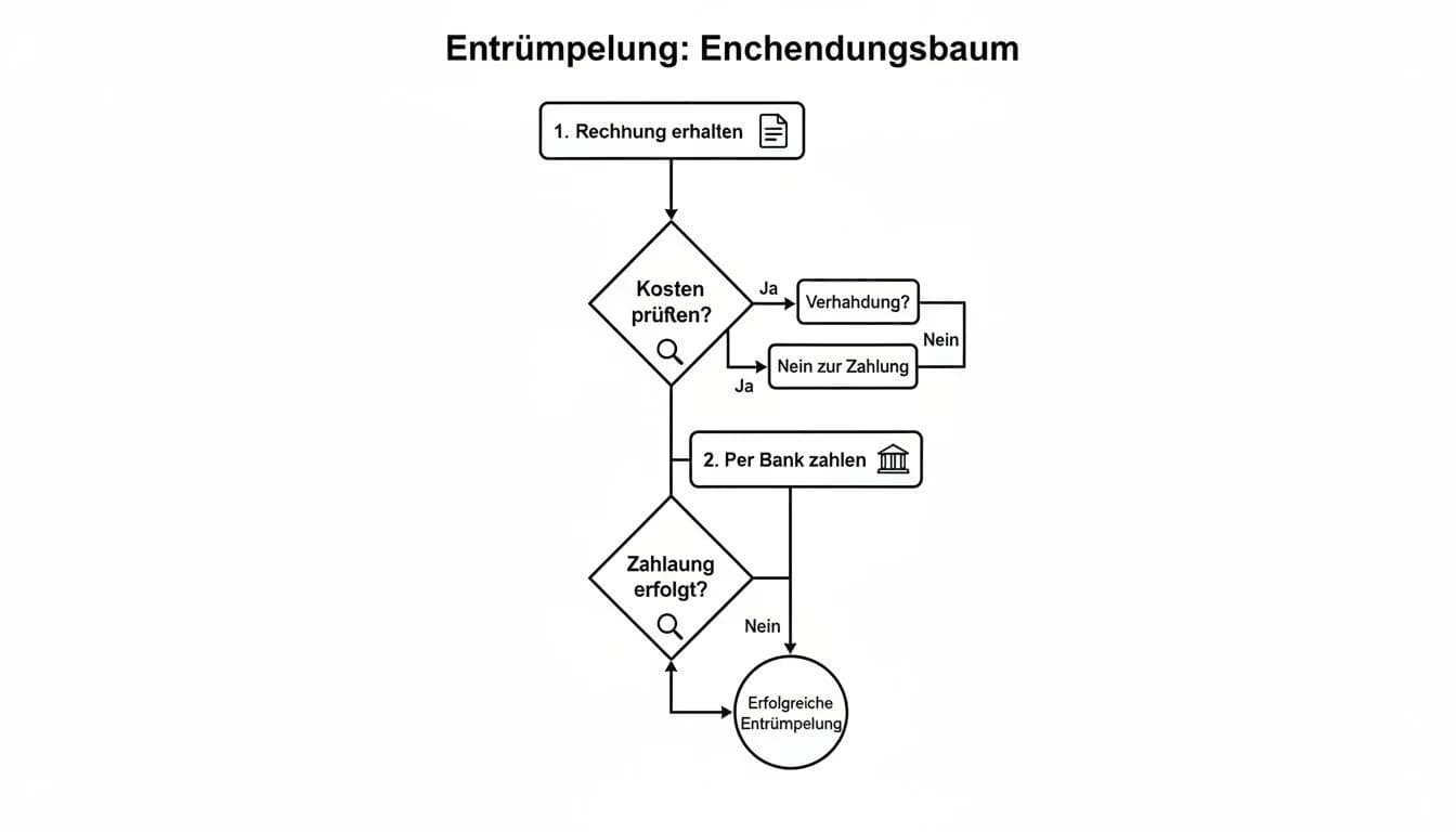 Flussdiagramm zur Entrümpelung, das den Prozess vom Erhalt der Rechnung bis zur erfolgreichen Zahlung darstellt.