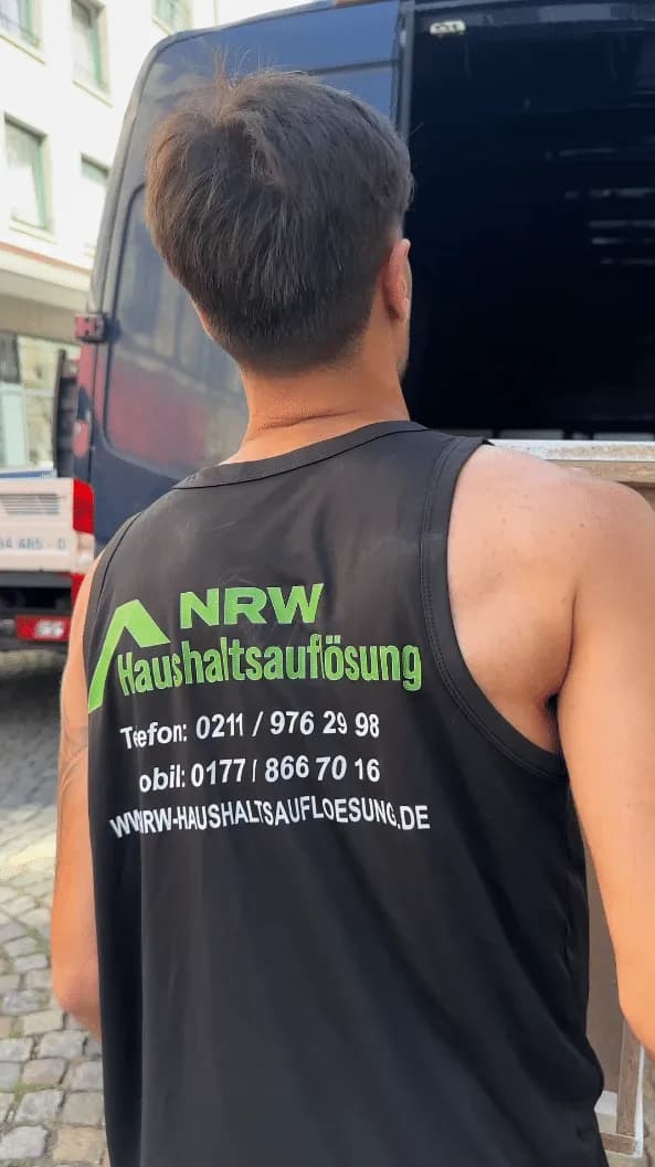 Büroauflösung: Mitarbeiter transportiert Büromöbel