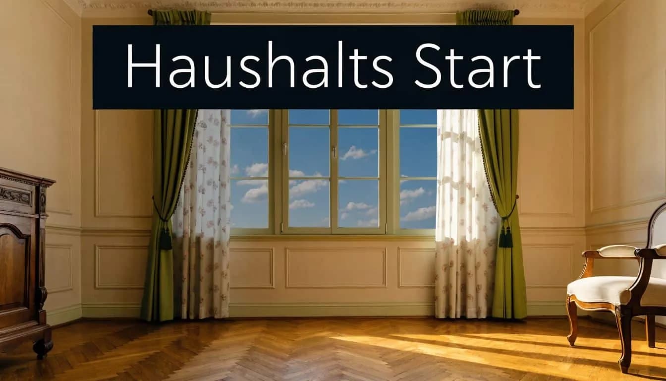 Ein elegant eingerichtetes, leeres Zimmer mit Holzboden, grünen Vorhängen und einem einzelnen Sessel vor einem Fenster.