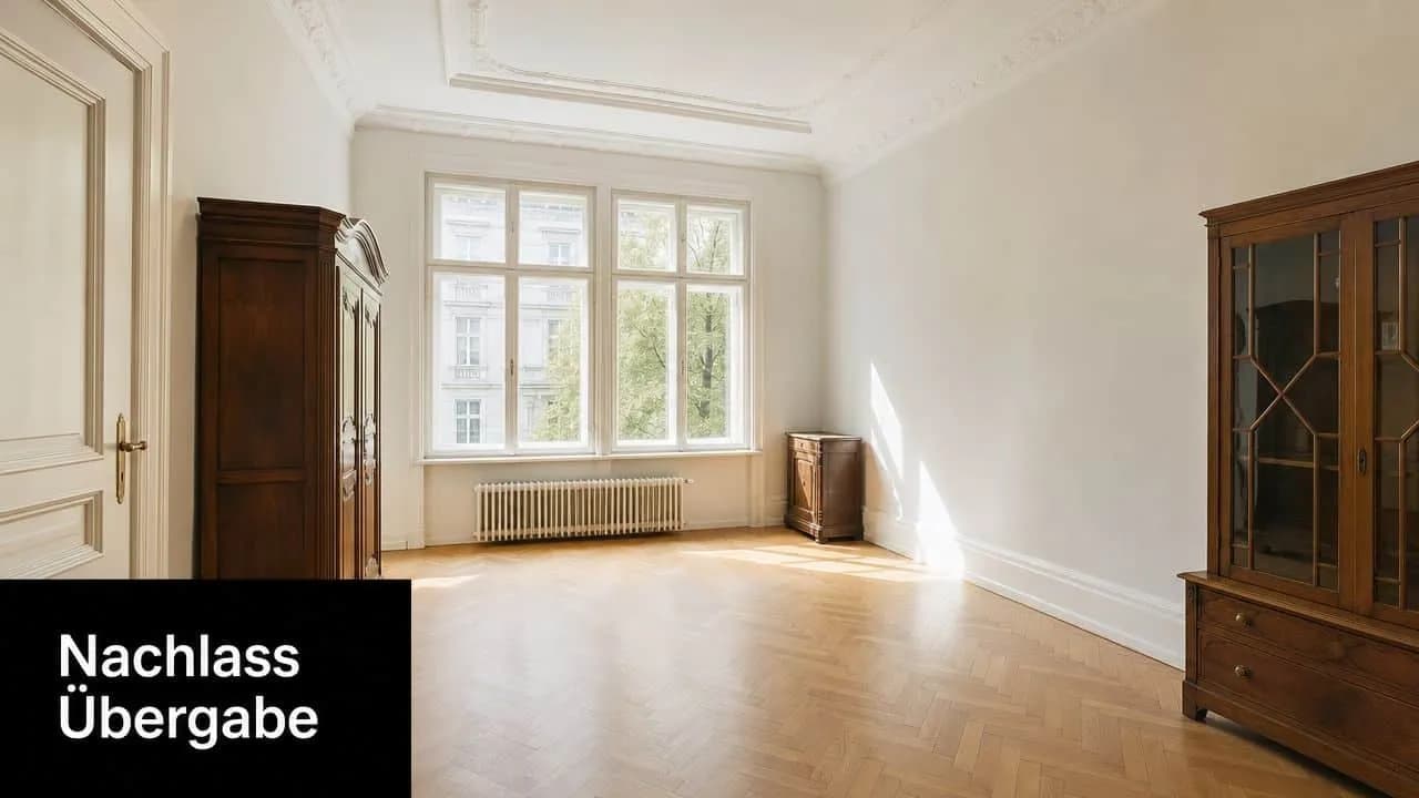 Ein helles Zimmer mit Parkettboden und antiken Holzschränken bei einer digitalen Nachlassübergabe.